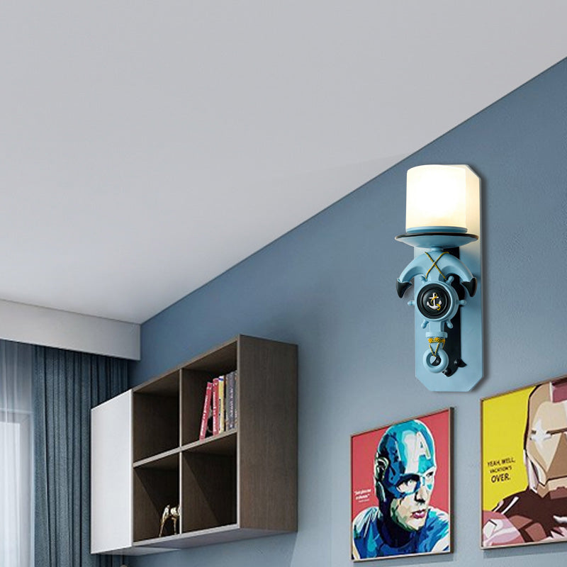 1 tête d'intérieur murs de la lampe d'applications nautique Éclairage mural bleu / blanc avec une teinte en verre opale et conception d'ancrage