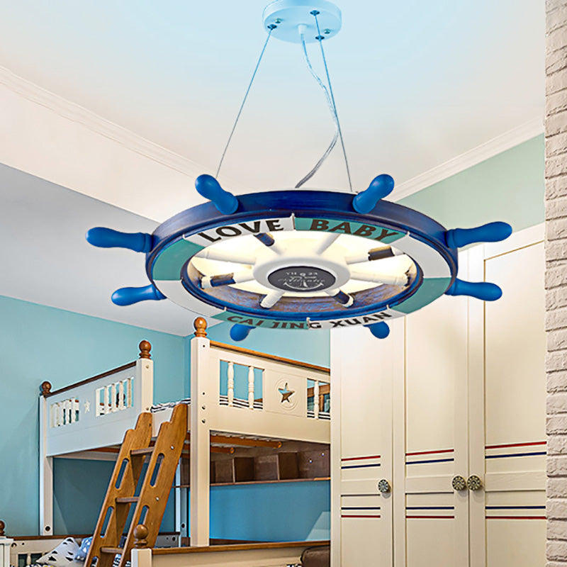 Blue Rudder Shaped Chandelier Lighting Modernist Style LED Wooden Pendant Lamp for Kindergarten