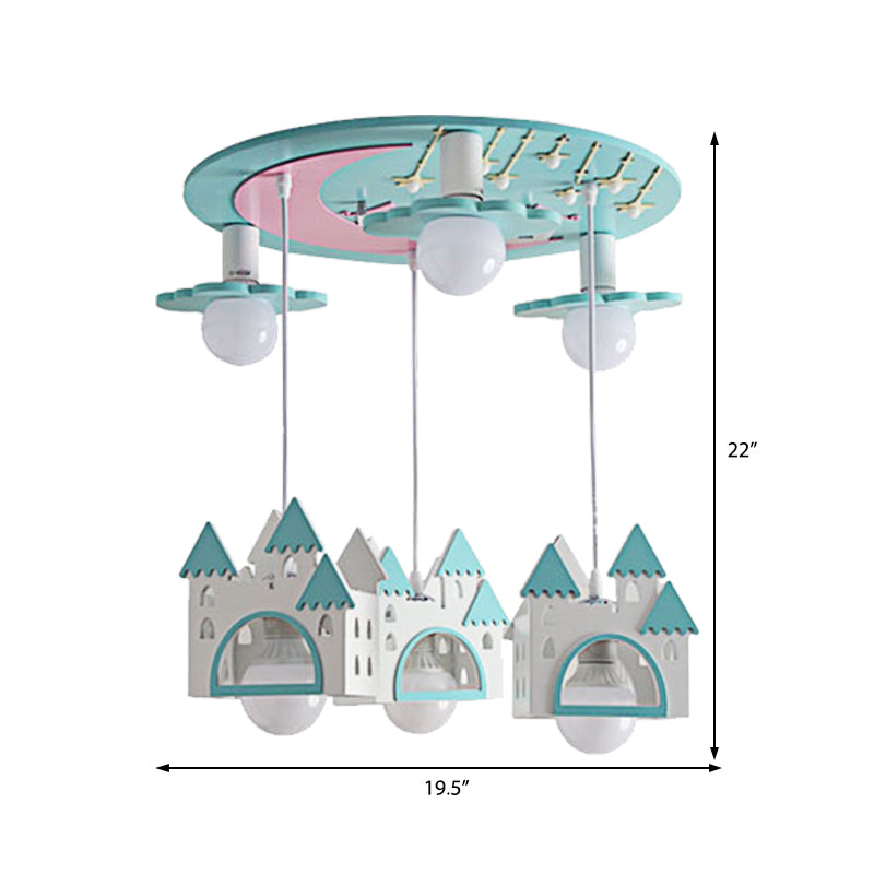 6 lichten slaapkamer cluster hanglampje licht kinderen groen plafond verlichte armatuur met kasteel houten tint