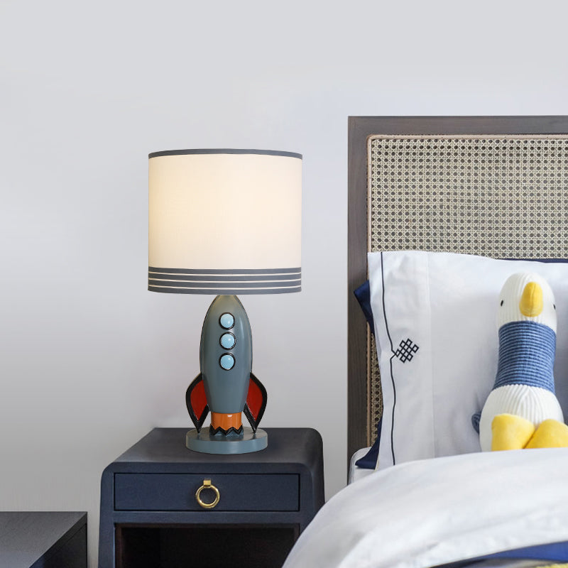 Stoff Drum Shade Tischlampe Moderner Stil 1 Hell weiße Tischbeleuchtung mit Harzraketenbasis