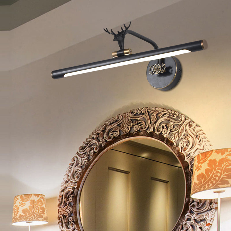 LED Metal Wall Vanity Light Simplicity Black/Antique Brass Linear Bathroom Wall Lighting Ideas with Deer Design, 14"/18"/23" W