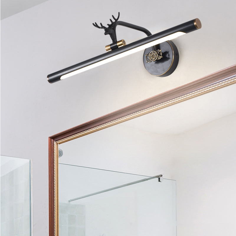 LED Metal Wall Vanity Light Simplicity Black/Antique Brass Linear Bathroom Wall Lighting Ideas with Deer Design, 14"/18"/23" W