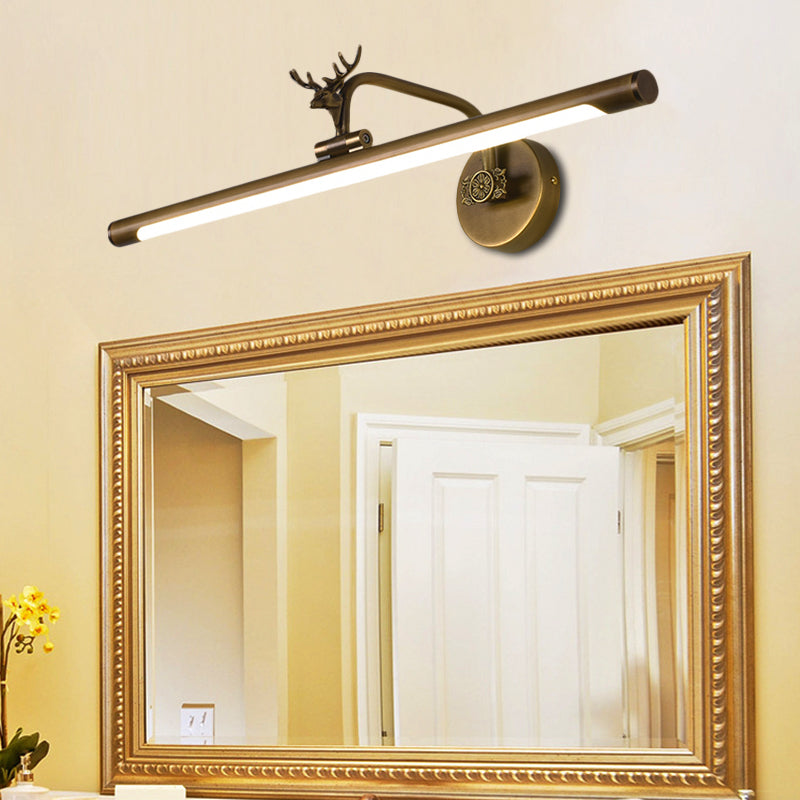 LED Metal Wall Vanity Light Simplicity Black/Antique Brass Linear Bathroom Wall Lighting Ideas with Deer Design, 14"/18"/23" W