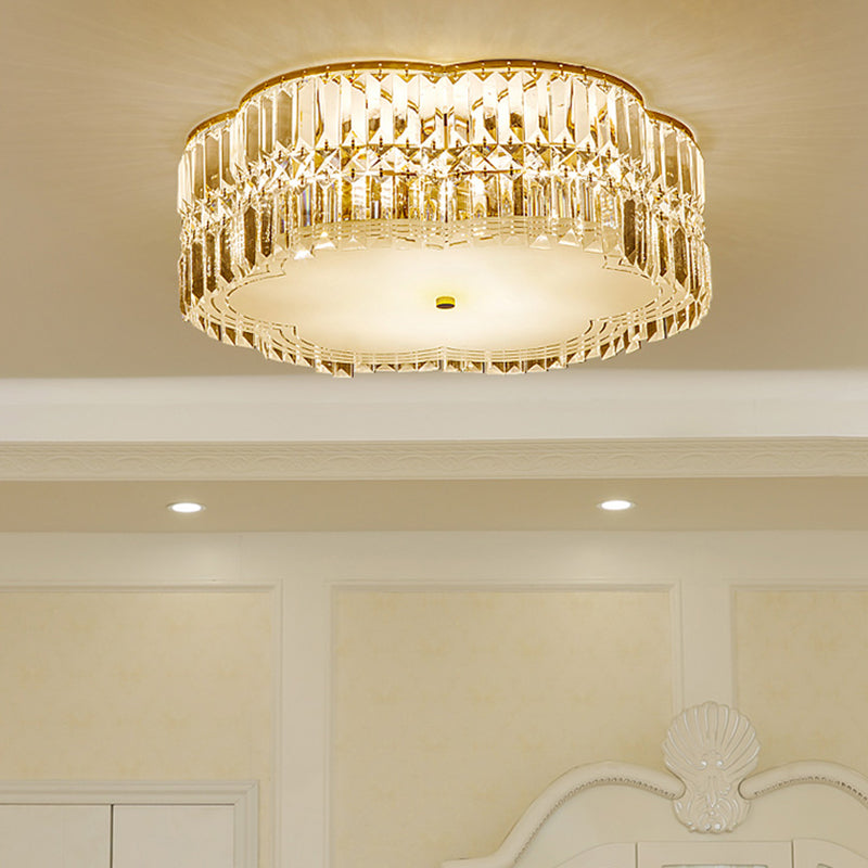 19"/23" W Gold Scalloped Flushmount Modern 4/5/6 Bulbs Faceted Crystal Ceiling Lighting for Bedroom