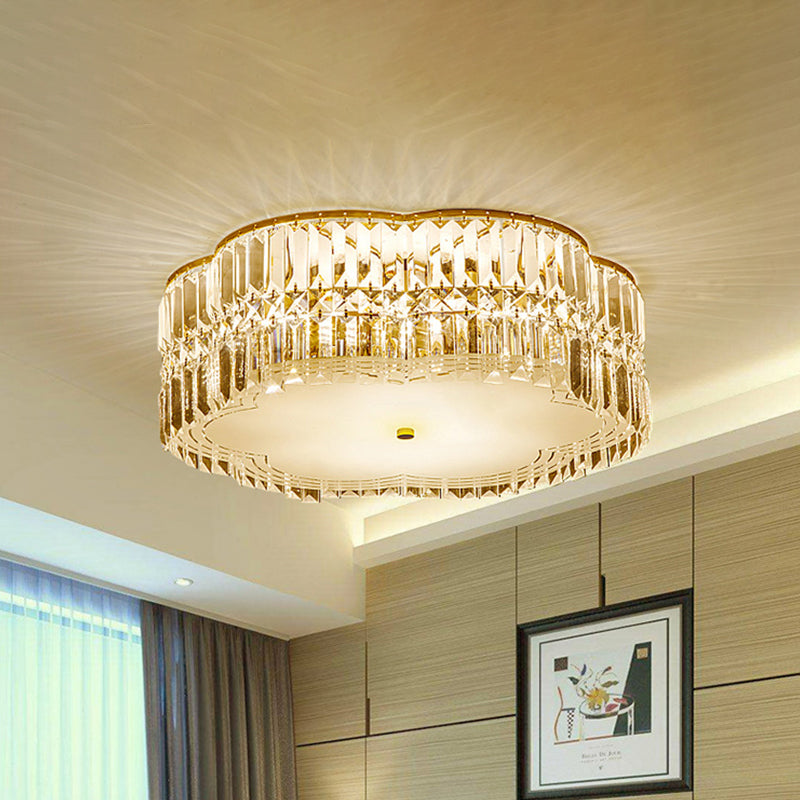 19"/23" W Gold Scalloped Flushmount Modern 4/5/6 Bulbs Faceted Crystal Ceiling Lighting for Bedroom