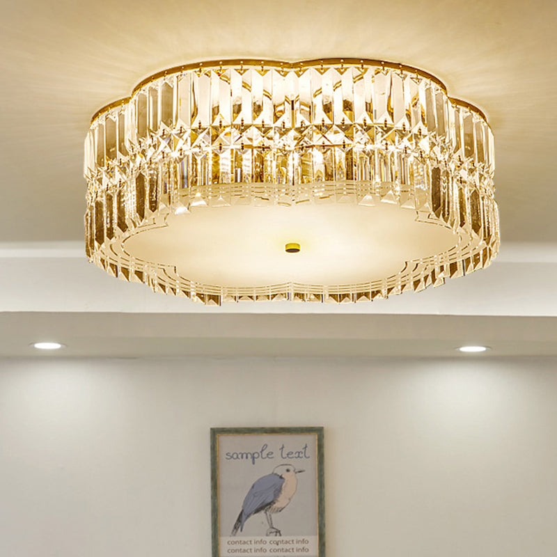 19"/23" W Gold Scalloped Flushmount Modern 4/5/6 Bulbs Faceted Crystal Ceiling Lighting for Bedroom
