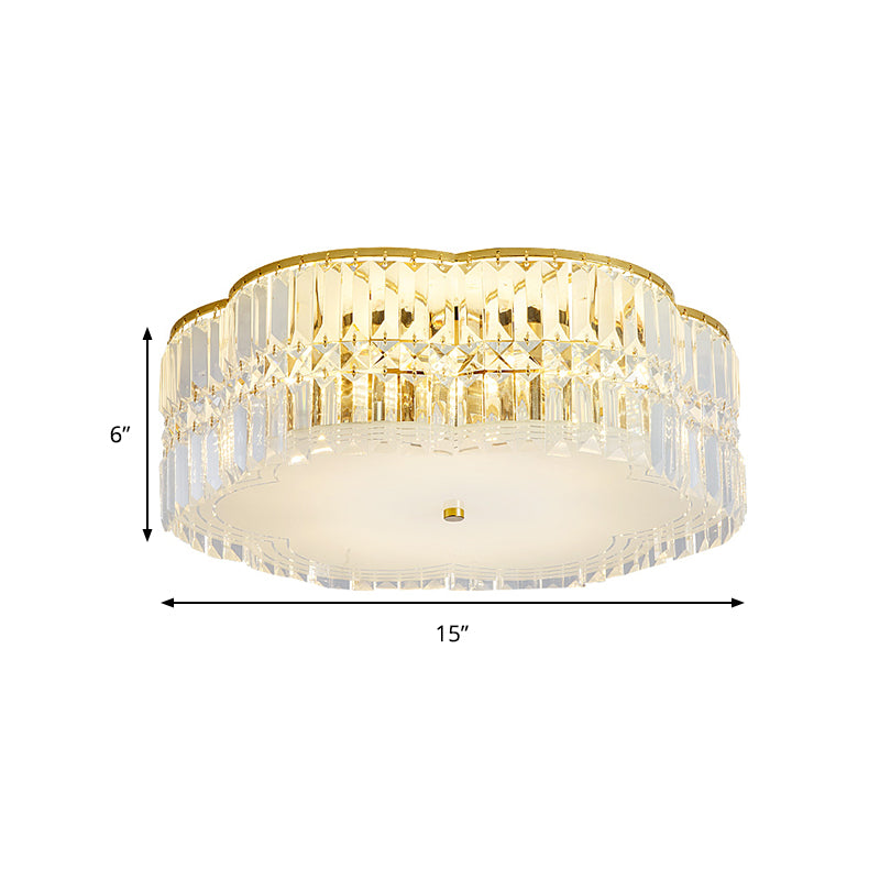 19"/23" W Gold Scalloped Flushmount Modern 4/5/6 Bulbs Faceted Crystal Ceiling Lighting for Bedroom