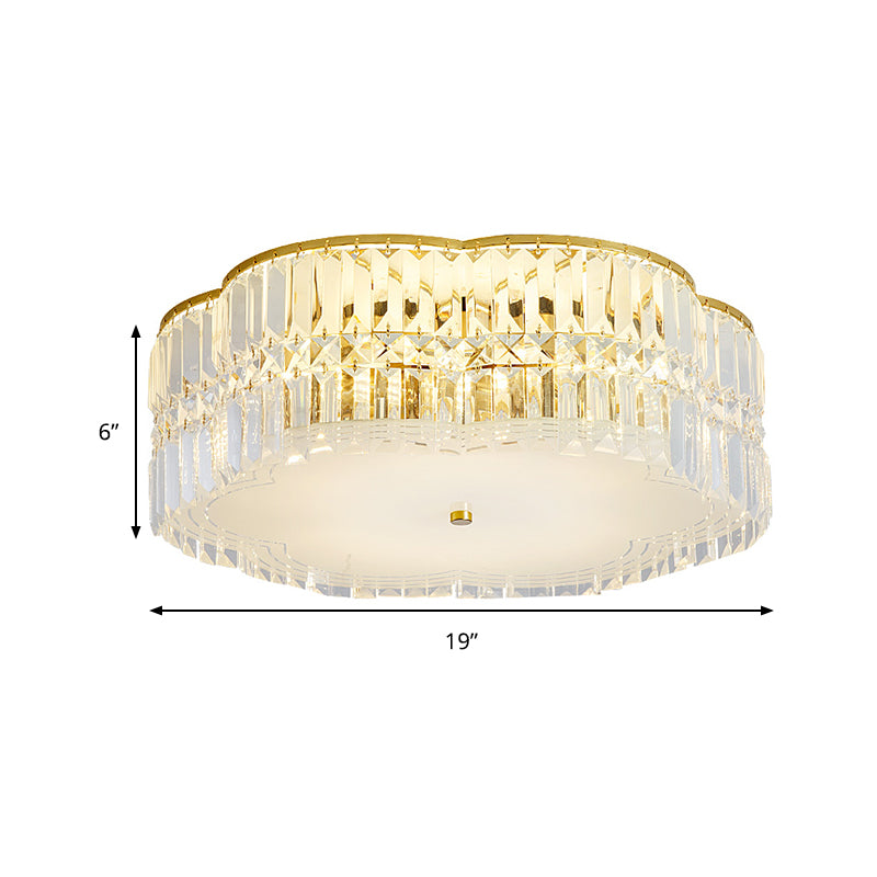 19"/23" W Gold Scalloped Flushmount Modern 4/5/6 Bulbs Faceted Crystal Ceiling Lighting for Bedroom