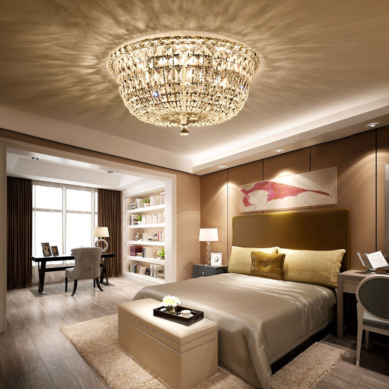 14 "/19.5" W Bowl Shade Crystal Prisms Flush Monte Moderno Stylish 3/6 Luci Clear Finish Soffitto Luce Fissaggio