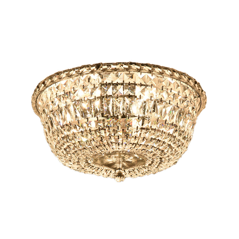 14 "/19.5" W Bowl Shade Crystal Prisms Flush Monte Moderno Stylish 3/6 Luci Clear Finish Soffitto Luce Fissaggio