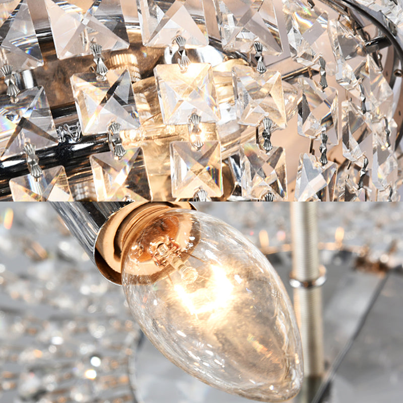 14 "/19.5" W Bowl Shade Crystal Prisms Flush Monte Moderno Stylish 3/6 Luci Clear Finish Soffitto Luce Fissaggio