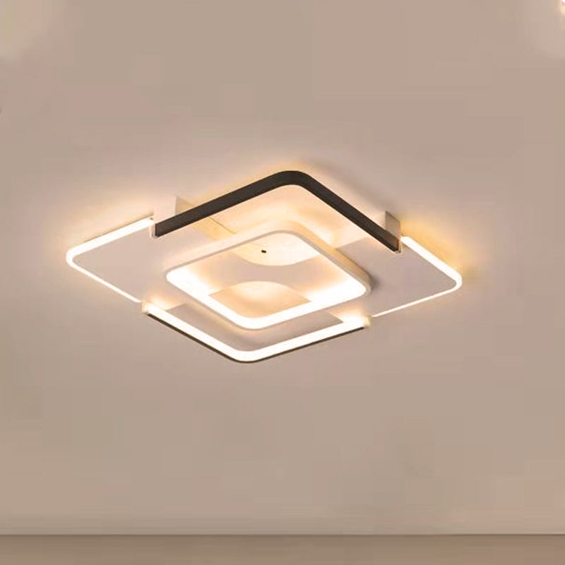 Lampada da incasso a soffitto quadrata per camera da letto in metallo bianco-nero Contemporanea 16"/19,5" Ampia illuminazione a incasso a LED in luce calda/bianca