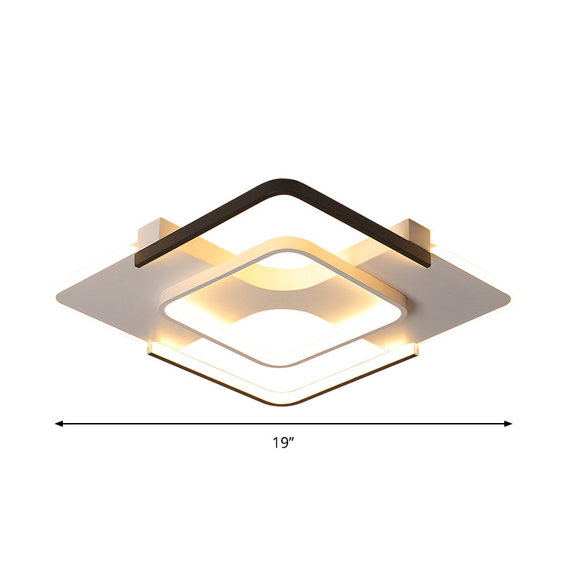 Squared Bedroom Ceiling Flush Light Black-White Metal Contemporary 16"/19.5" Wide LED Flushmount Lighting in Warm/White Light