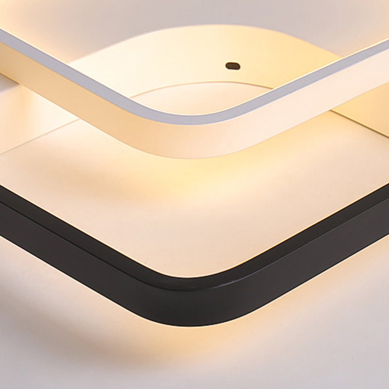 Squared Bedroom Ceiling Flush Light Black-White Metal Contemporary 16"/19.5" Wide LED Flushmount Lighting in Warm/White Light