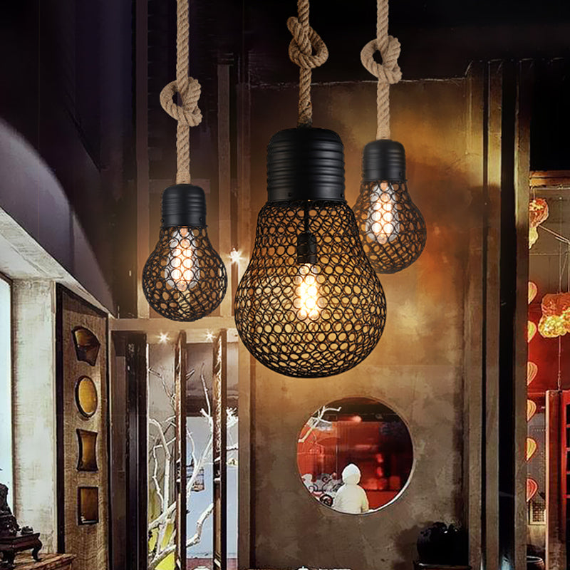 6"/11" Wide Metal Mesh Bulb Cage Ceiling Light Loft Style 1 Head Restaurant Suspension Pendant in Black