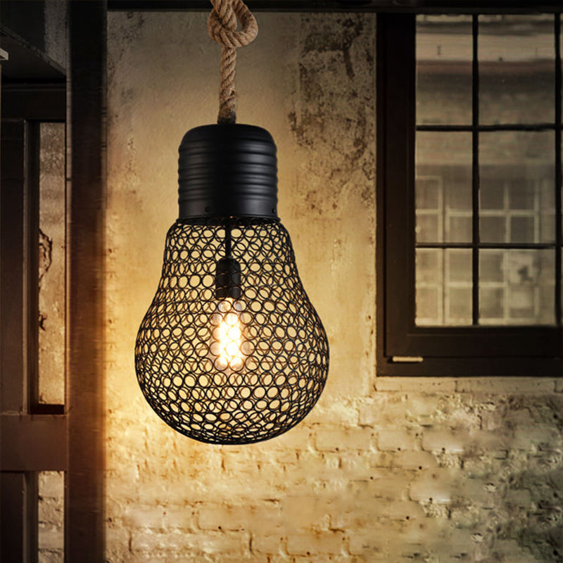 6"/11" Wide Metal Mesh Bulb Cage Ceiling Light Loft Style 1 Head Restaurant Suspension Pendant in Black