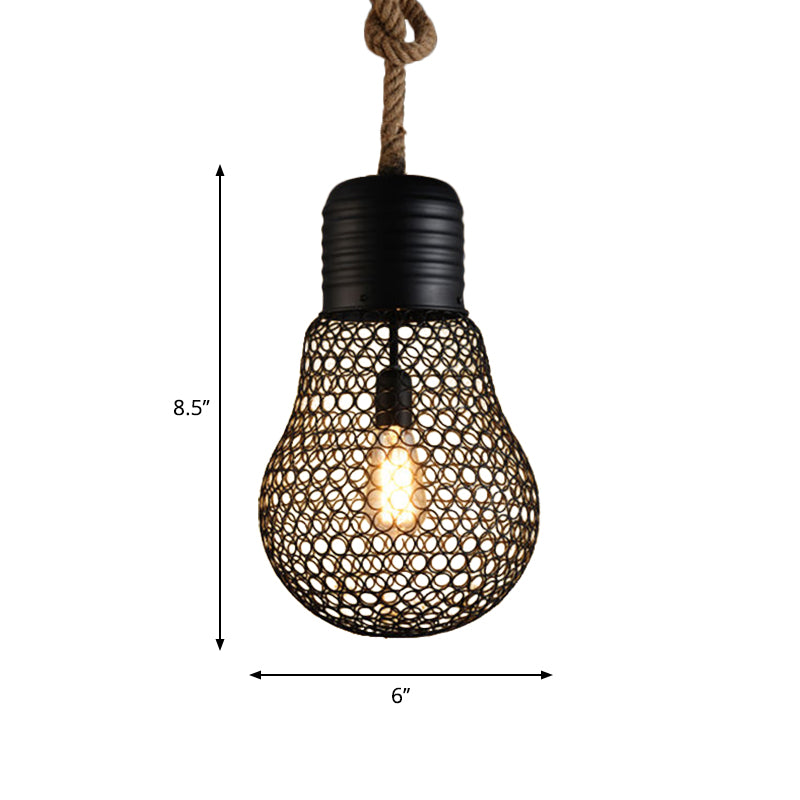 6"/11" Wide Metal Mesh Bulb Cage Ceiling Light Loft Style 1 Head Restaurant Suspension Pendant in Black