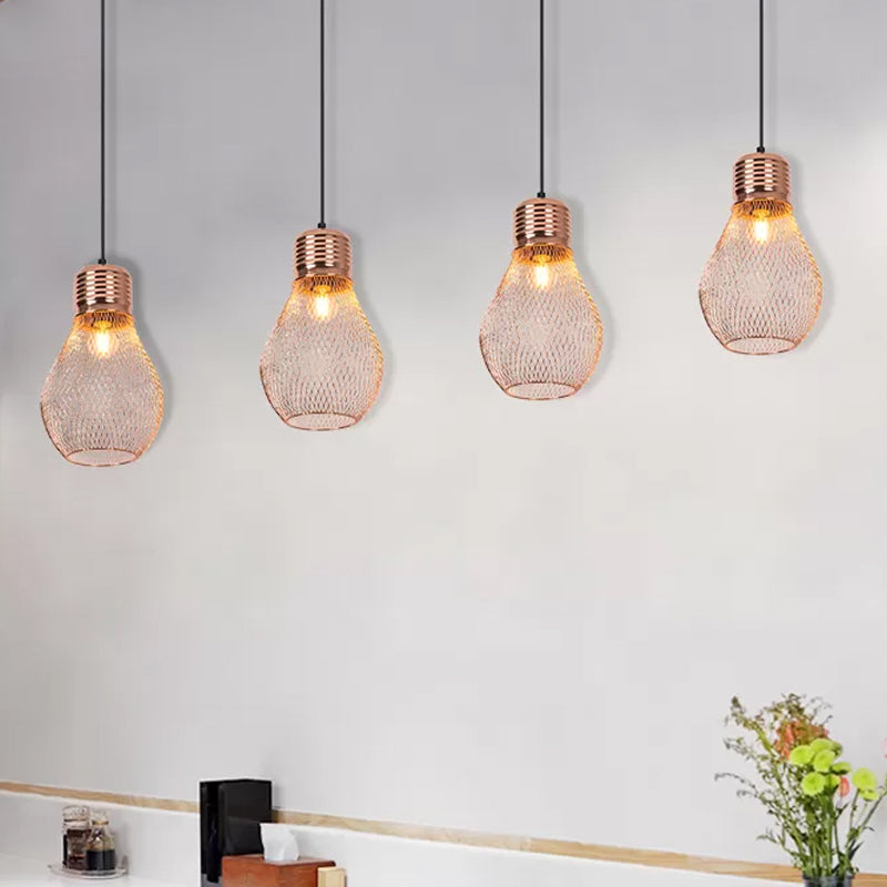 Vintage Bulb Cage Suspension Light 1 Light Iron Pendant Lighting Fixture in Rose Gold for Restaurant