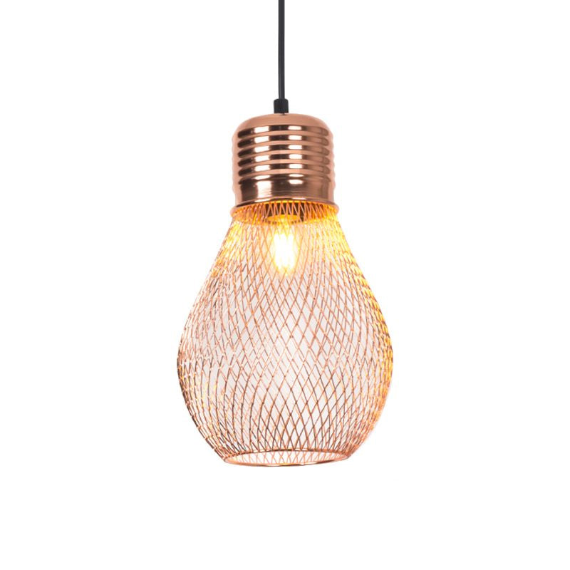Vintage Bulb Cage Suspension Light 1 Light Iron Pendant Lighting Fixture in Rose Gold for Restaurant
