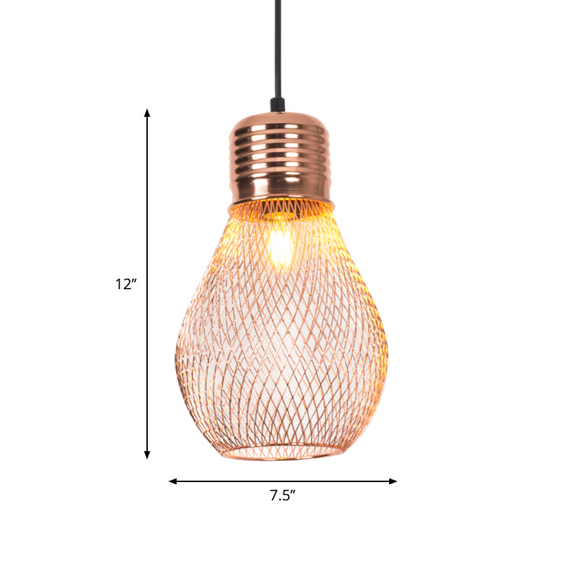 Vintage Bulb Cage Suspension Light 1 Light Iron Pendant Lighting Fixture in Rose Gold for Restaurant