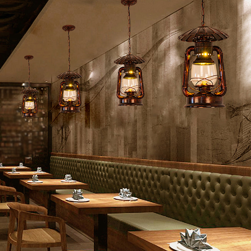 1-Head Hanging Lamp Coastal Restaurant Metal Pendant Lighting with Kerosene Clear Glass Shade in Brass/Copper
