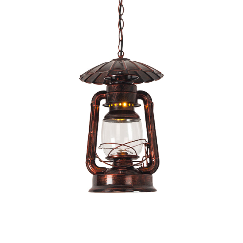 1-Head Hanging Lamp Coastal Restaurant Metal Pendant Lighting with Kerosene Clear Glass Shade in Brass/Copper