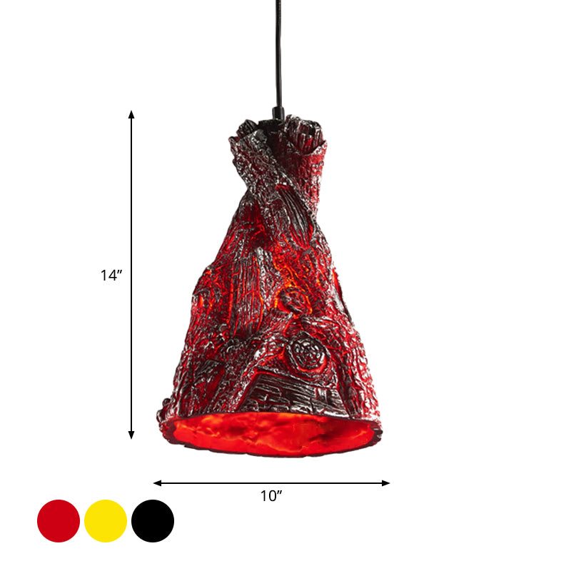 Yellow/Red 1 Light Hanging Pendant Light Warehouse Resin Conic Ceiling Lighting Fixture for Restaurant