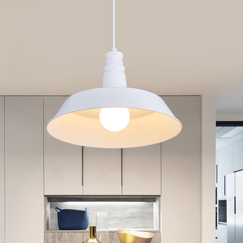 10"/14" W Vintage Barn Pendant Lamp 1 Bulb Aluminum Ceiling Fixture in Black/White/Red for Dining Room