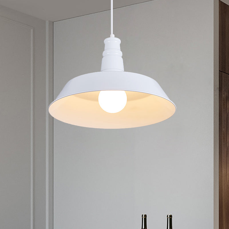 10"/14" W Vintage Barn Pendant Lamp 1 Bulb Aluminum Ceiling Fixture in Black/White/Red for Dining Room