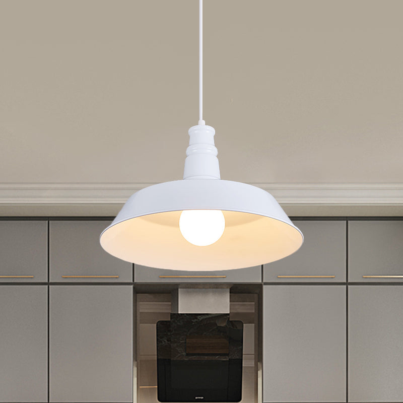 10"/14" W Vintage Barn Pendant Lamp 1 Bulb Aluminum Ceiling Fixture in Black/White/Red for Dining Room