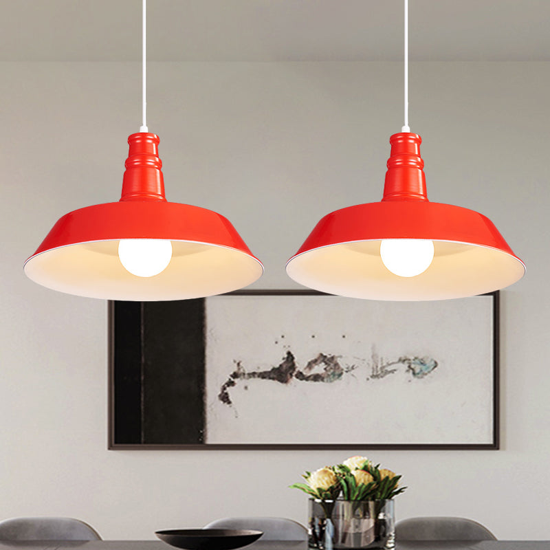 10"/14" W Vintage Barn Pendant Lamp 1 Bulb Aluminum Ceiling Fixture in Black/White/Red for Dining Room