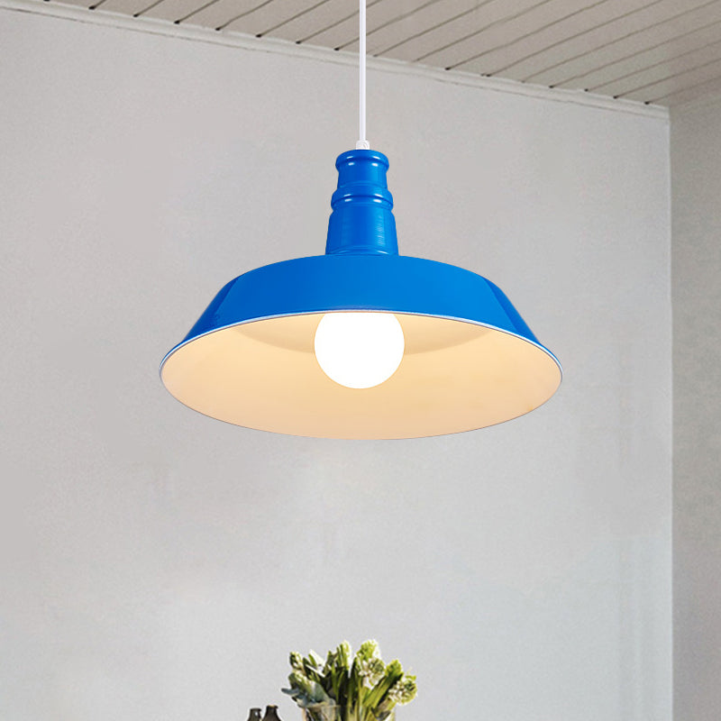 10"/14" W Vintage Barn Pendant Lamp 1 Bulb Aluminum Ceiling Fixture in Black/White/Red for Dining Room