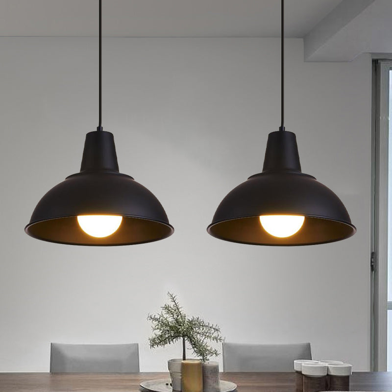 Dome Iron Hanging Light Kit Vintage 12"/16" Wide 1 Light Restaurant Suspension Pendant in White/Black