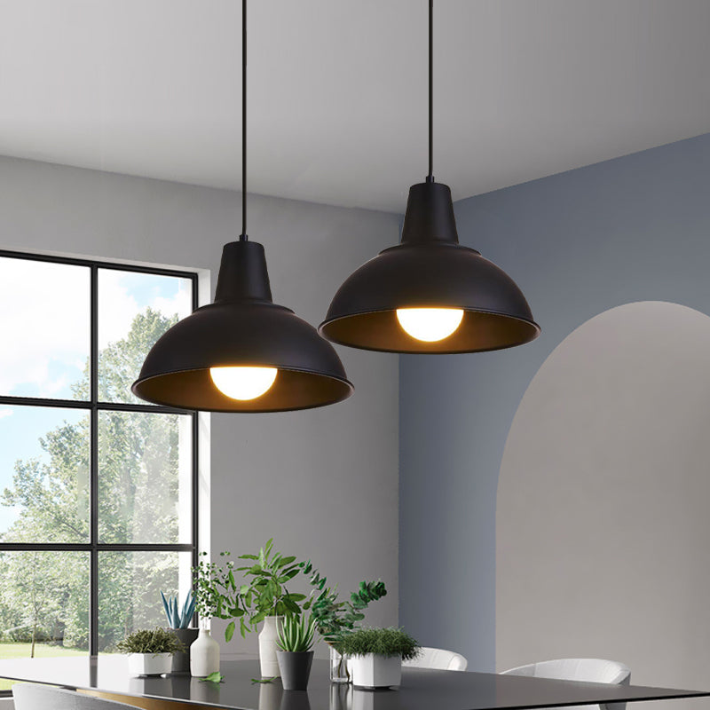 Dome Iron Hanging Light Kit Vintage 12"/16" Wide 1 Light Restaurant Suspension Pendant in White/Black