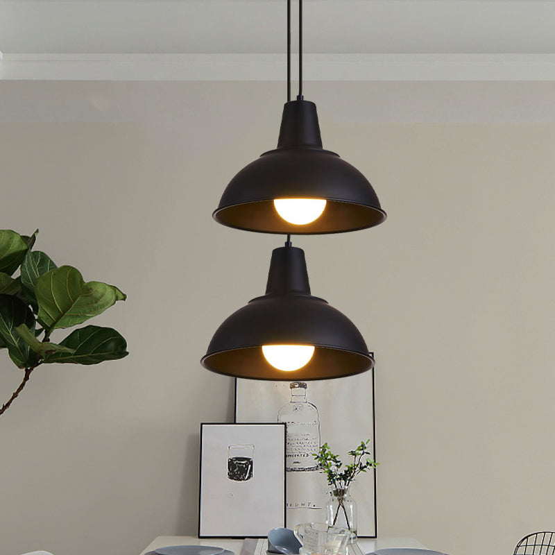 Dome Iron Hanging Light Kit Vintage 12"/16" Wide 1 Light Restaurant Suspension Pendant in White/Black