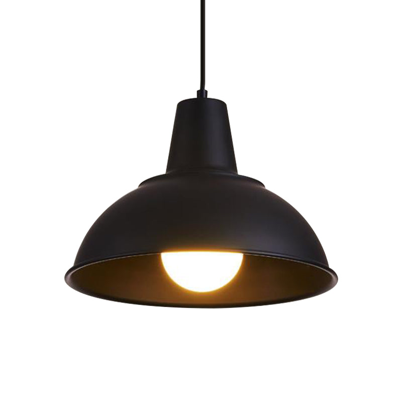 Dome Iron Hanging Light Kit Vintage 12"/16" Wide 1 Light Restaurant Suspension Pendant in White/Black