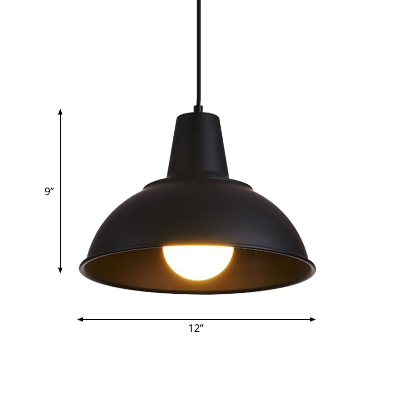 Dome Iron Hanging Light Kit Vintage 12"/16" Wide 1 Light Restaurant Suspension Pendant in White/Black