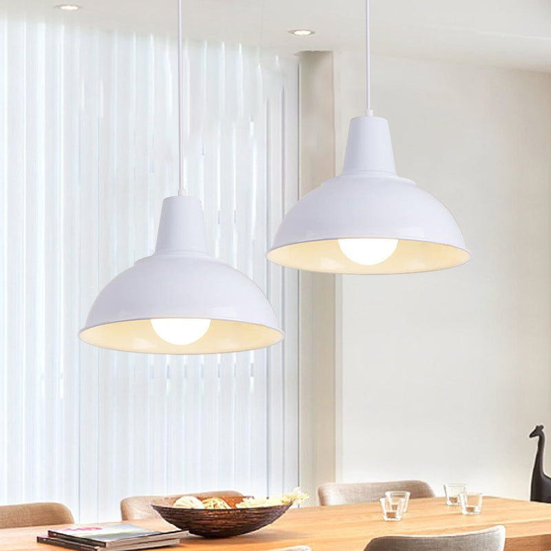 Dome Iron Hanging Light Kit Vintage 12"/16" Wide 1 Light Restaurant Suspension Pendant in White/Black