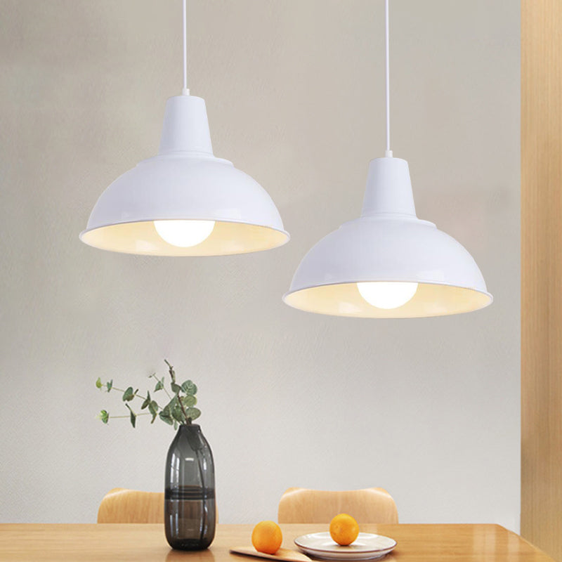 Dome Iron Hanging Light Kit Vintage 12"/16" Wide 1 Light Restaurant Suspension Pendant in White/Black