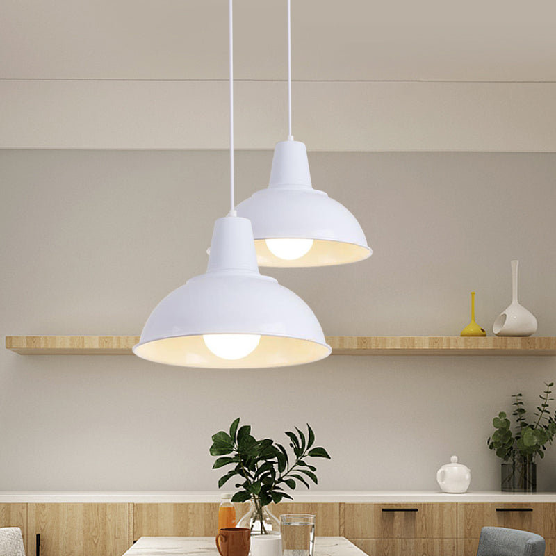 Dome Iron Hanging Light Kit Vintage 12"/16" Wide 1 Light Restaurant Suspension Pendant in White/Black