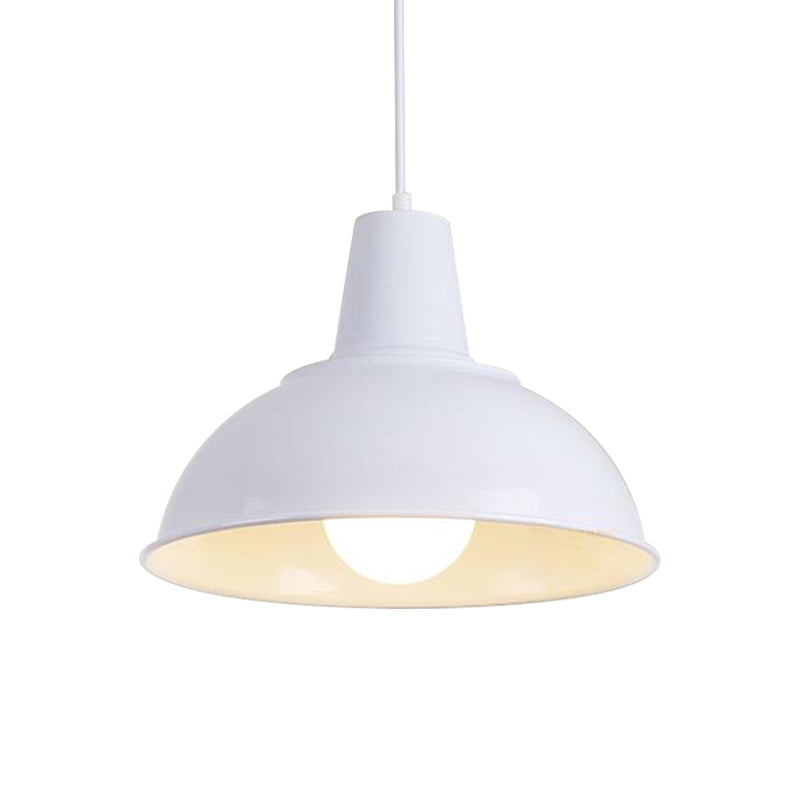 Dome Iron Hanging Light Kit Vintage 12"/16" Wide 1 Light Restaurant Suspension Pendant in White/Black
