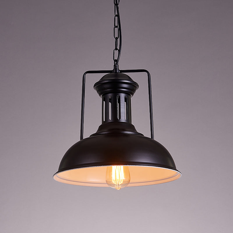 Iron Black Ceiling Pendant Bowl Shade 1-Head Industrial Style Hanging Lighting for Dining Room, 12.5"/16.5" Wide
