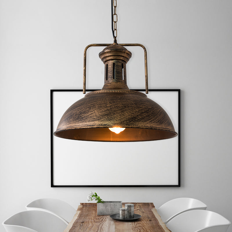 12.5"/16.5" W Metal Bowl Ceiling Lamp Factory Style 1 Bulb Restaurant Hanging Pendant Light in Rust/Bronze