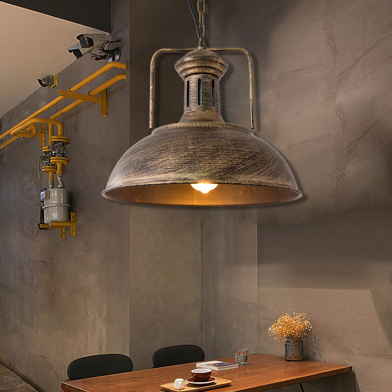 12.5"/16.5" W Metal Bowl Ceiling Lamp Factory Style 1 Bulb Restaurant Hanging Pendant Light in Rust/Bronze