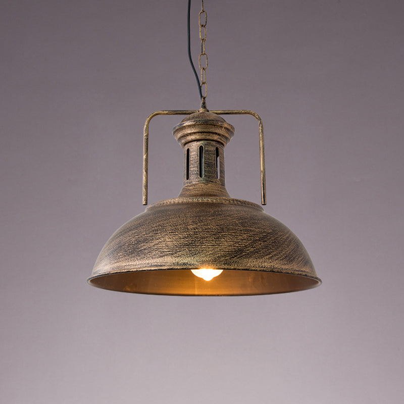 12.5"/16.5" W Metal Bowl Ceiling Lamp Factory Style 1 Bulb Restaurant Hanging Pendant Light in Rust/Bronze