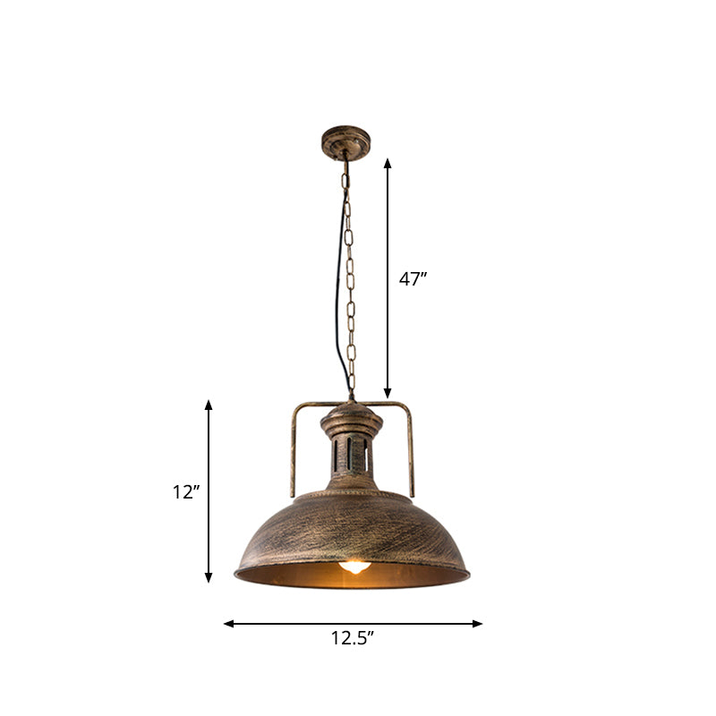 12.5"/16.5" W Metal Bowl Ceiling Lamp Factory Style 1 Bulb Restaurant Hanging Pendant Light in Rust/Bronze