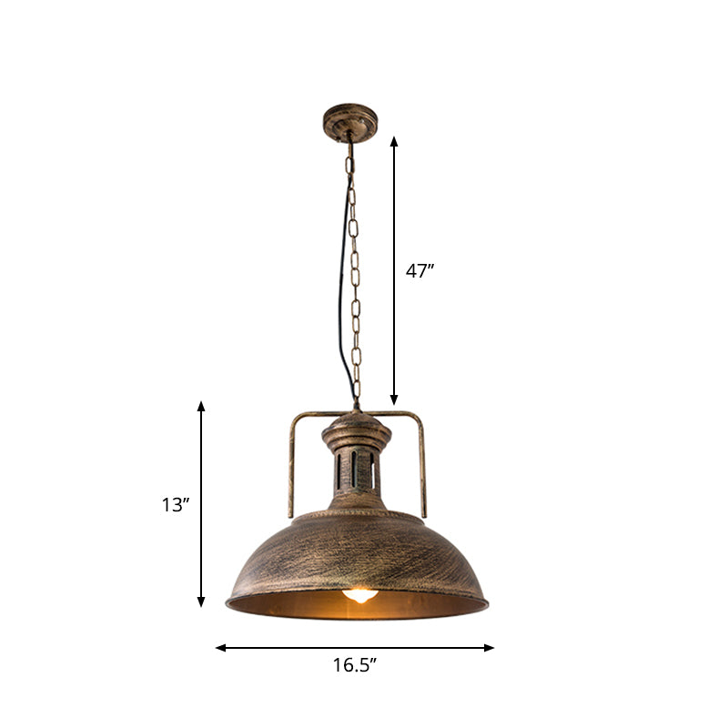 12.5"/16.5" W Metal Bowl Ceiling Lamp Factory Style 1 Bulb Restaurant Hanging Pendant Light in Rust/Bronze