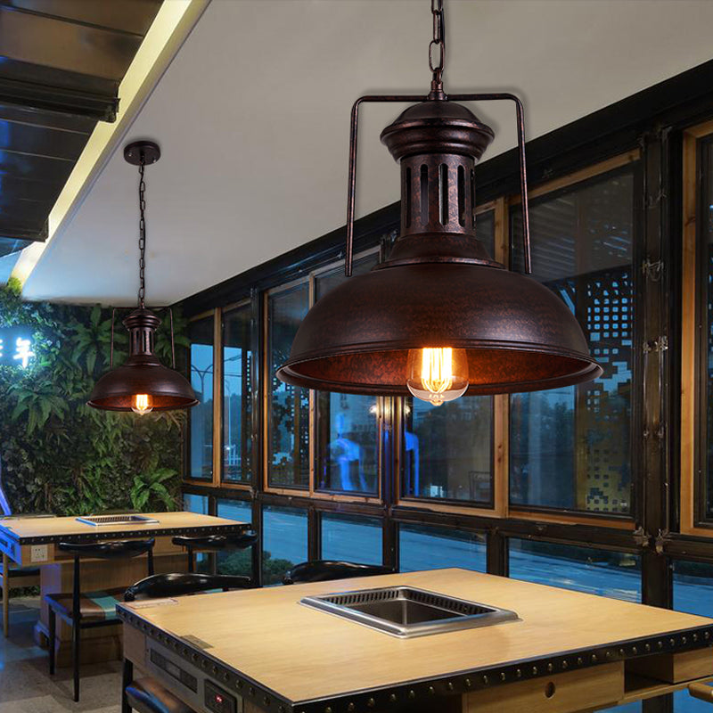 12.5"/16.5" W Metal Bowl Ceiling Lamp Factory Style 1 Bulb Restaurant Hanging Pendant Light in Rust/Bronze