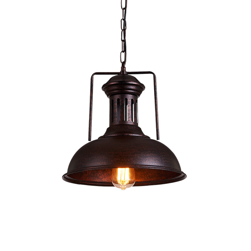 12.5"/16.5" W Metal Bowl Ceiling Lamp Factory Style 1 Bulb Restaurant Hanging Pendant Light in Rust/Bronze