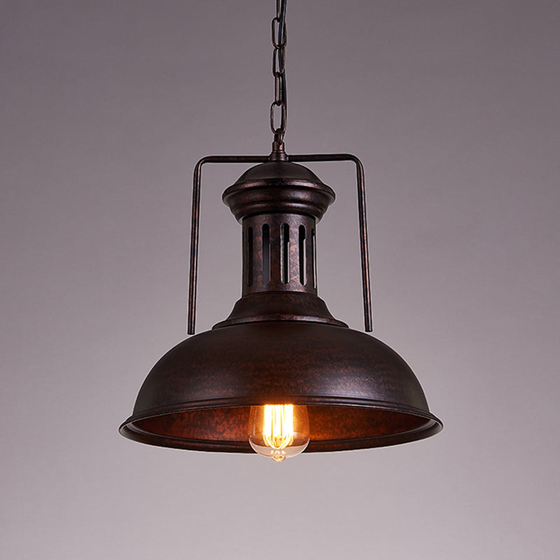 12.5"/16.5" W Metal Bowl Ceiling Lamp Factory Style 1 Bulb Restaurant Hanging Pendant Light in Rust/Bronze